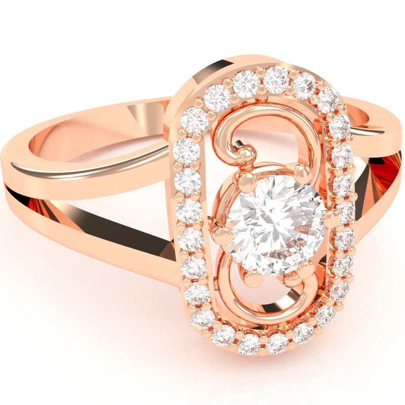 Split Band White Topaz Diamond Cocktail Ring In 14k Rose Gold