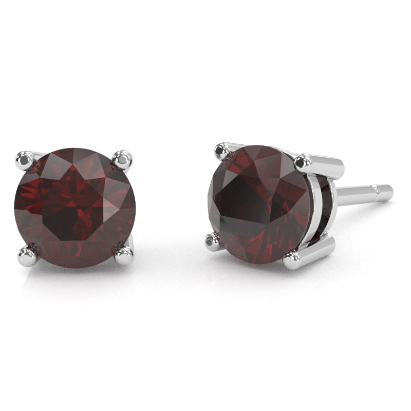 Garnet 6mm Round Stud Earrings in 10k White Gold
