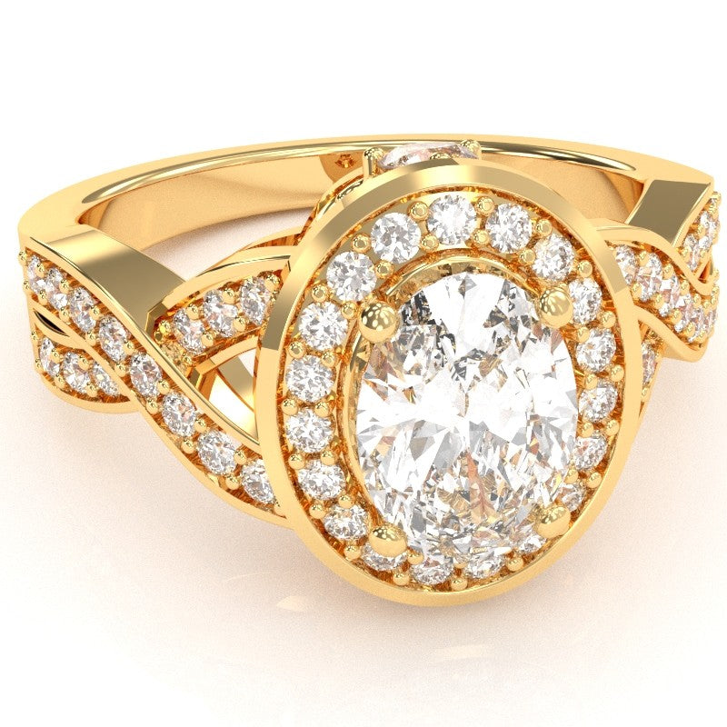 Three Stone White Topaz Diamond Peekaboo Halo Engagement Ring In 14k Yellow Gold