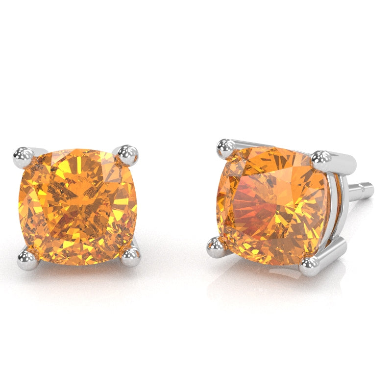 Citrine 6mm Cushion Stud Earrings in 10k White Gold