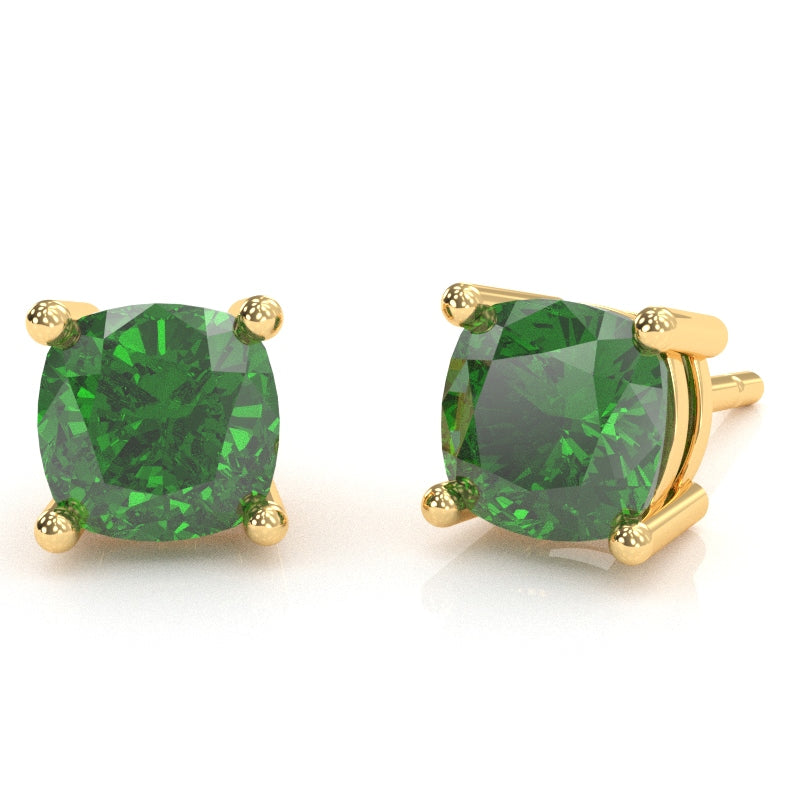 Lab-Created Emerald 6mm Cushion Stud Earrings in 10k Yellow Gold