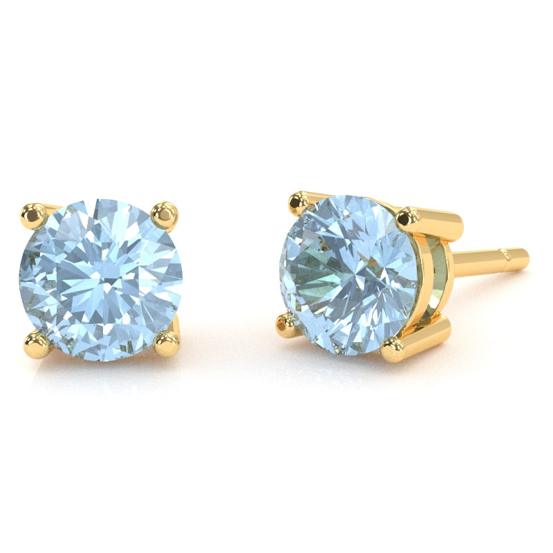 Aquamarine 5mm Round Stud Earrings in 10k Yellow Gold