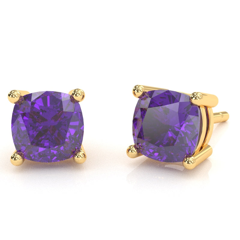 Amethyst 6mm Cushion Stud Earrings in 10k Yellow Gold