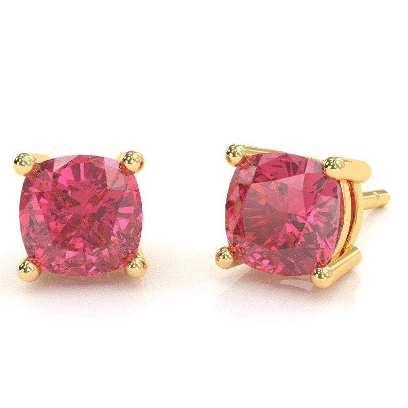 Pink Tourmaline 6mm Cushion Stud Earrings in 10k Yellow Gold