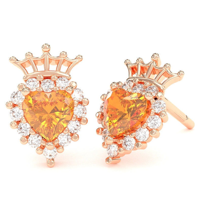 Citrine Diamond Claddagh motif Stud Earrings in 10k Rose Gold