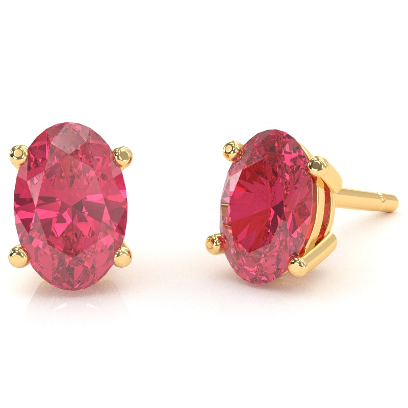 Pink Tourmaline 8x6mm Oval Stud Earrings in 10k Yellow Gold