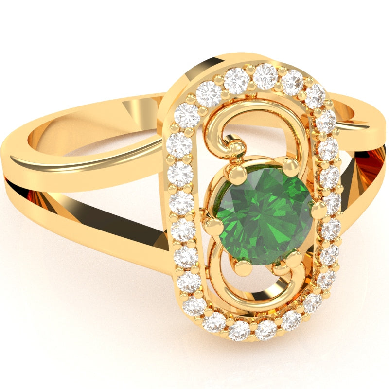 Split Band Lab-Created Emerald Diamond Cocktail Ring In 14k Yellow Gold