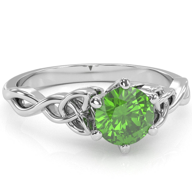 Celtic Trinity Knot Peridot Engagement Ring In 14k White Gold