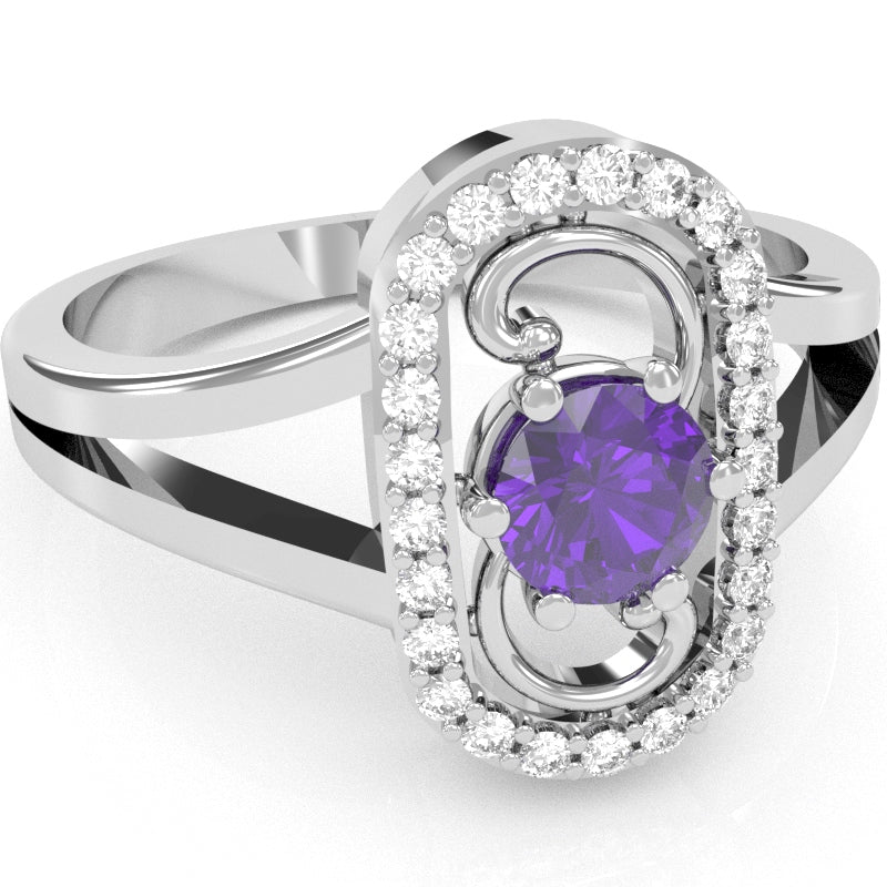 Split Band Amethyst Diamond Cocktail Ring In 14k White Gold