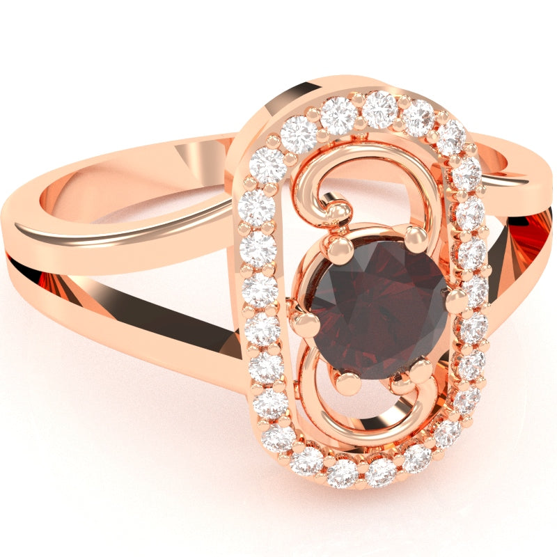 Split Band Garnet Diamond Cocktail Ring In 14k Rose Gold