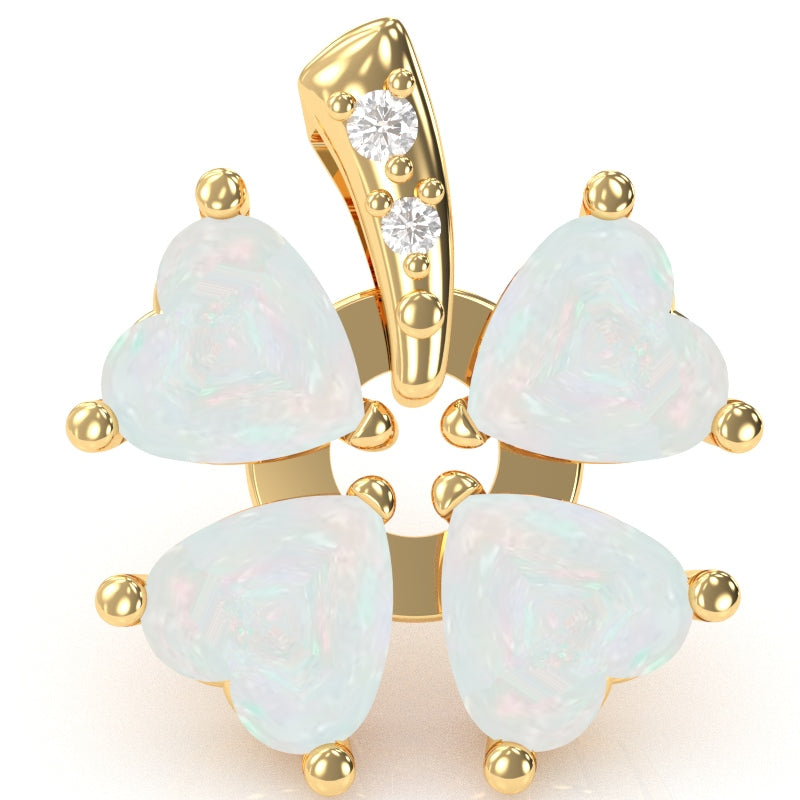 4 Leaf Clover Shamrock Opal Diamond Pendant In 14k Yellow Gold