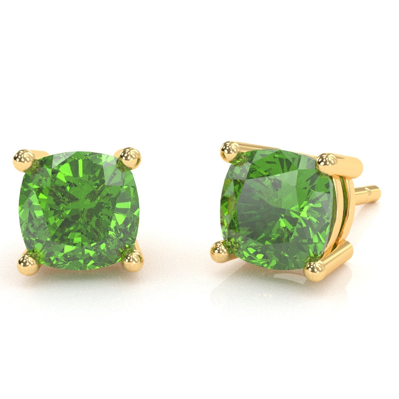 Peridot 6mm Cushion Stud Earrings in 10k Yellow Gold