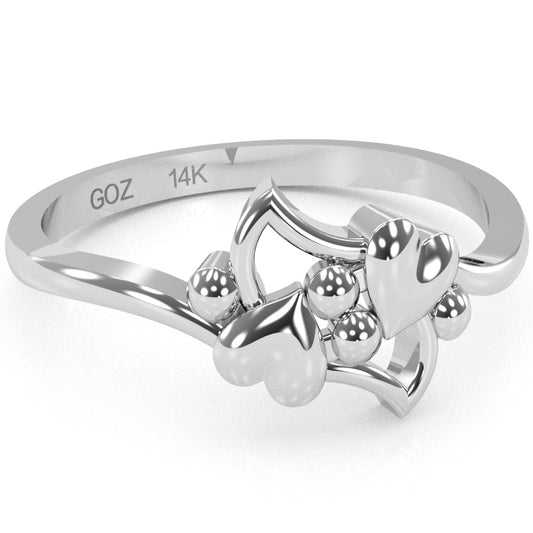 Dancing Hearts Designer Love Ring In Solid 14k White Gold