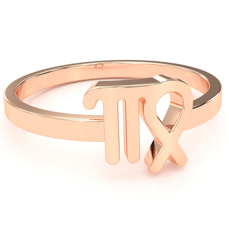 Virgo Zodiac Sign Ring In Solid 14k Rose Gold
