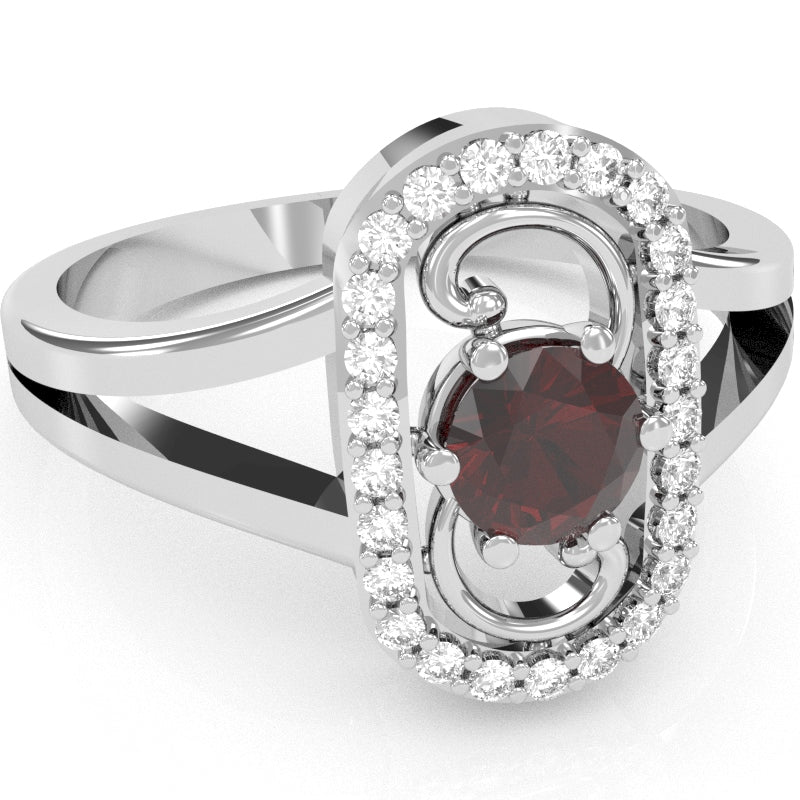 Split Band Garnet Diamond Cocktail Ring In 14k White Gold