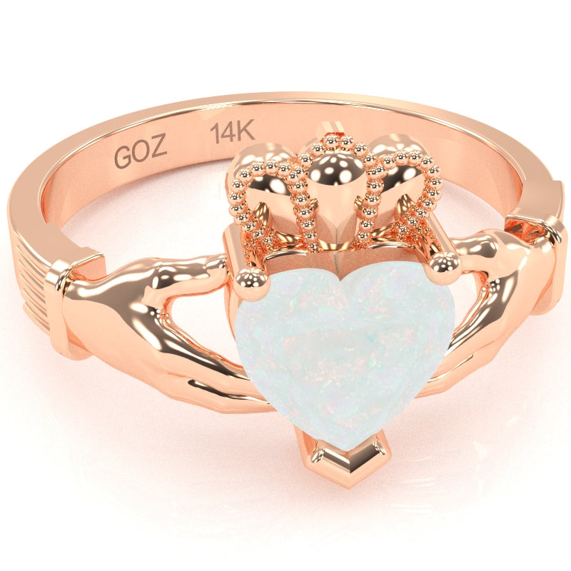 Claddagh Opal Ring In Solid 14k Rose Gold