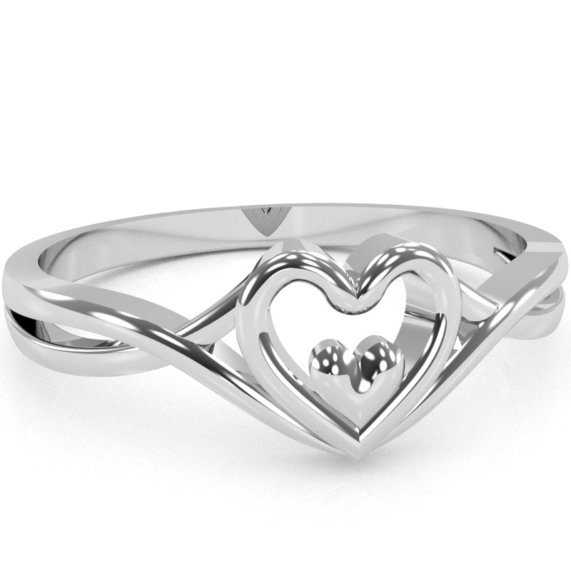 Twisted Heart-In-Heart Love Ring In Solid 14k White Gold