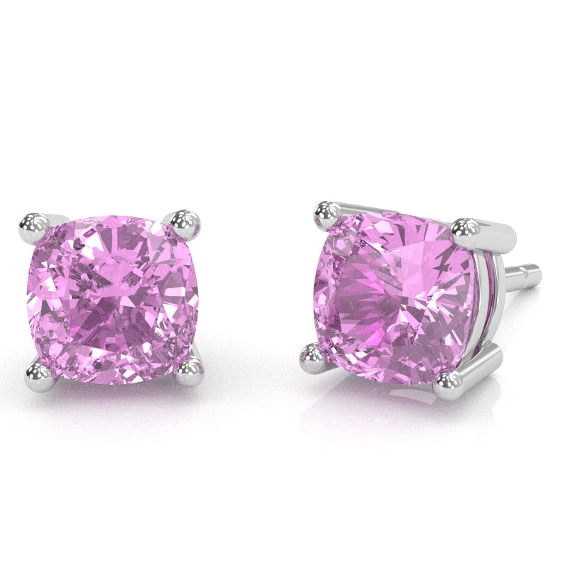 Lab-Created Pink Sapphire 5mm Cushion Stud Earrings in 10k White Gold