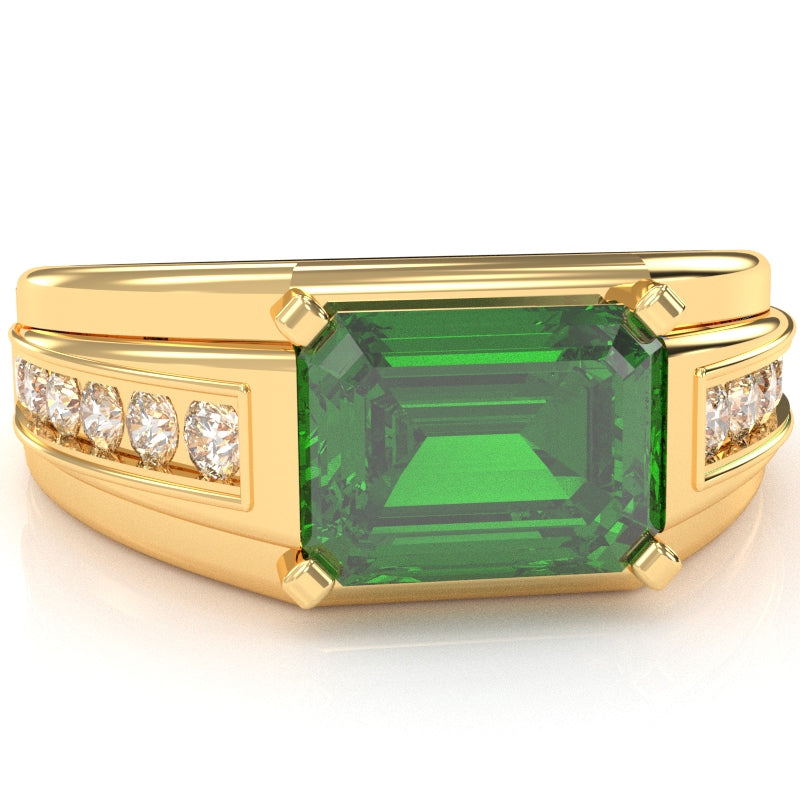 Men's Lab-Created Emerald Diamond Channel Ring In Solid 14k Yellow Gold