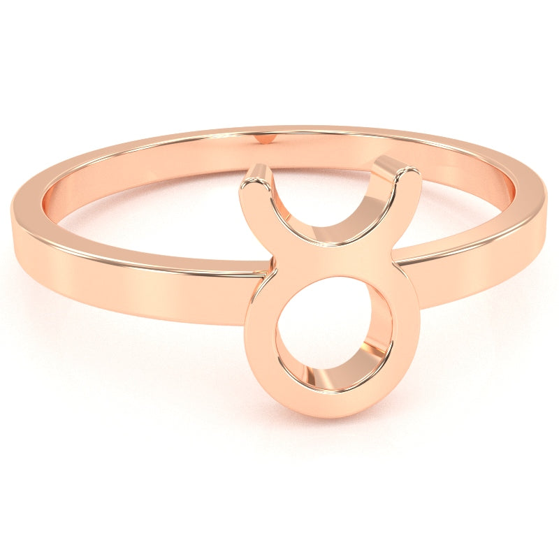 Taurus Zodiac Sign Ring In Solid 10k Rose Gold