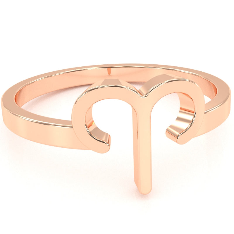 Aries Zodiac Sign Ring In Solid 14k Rose Gold