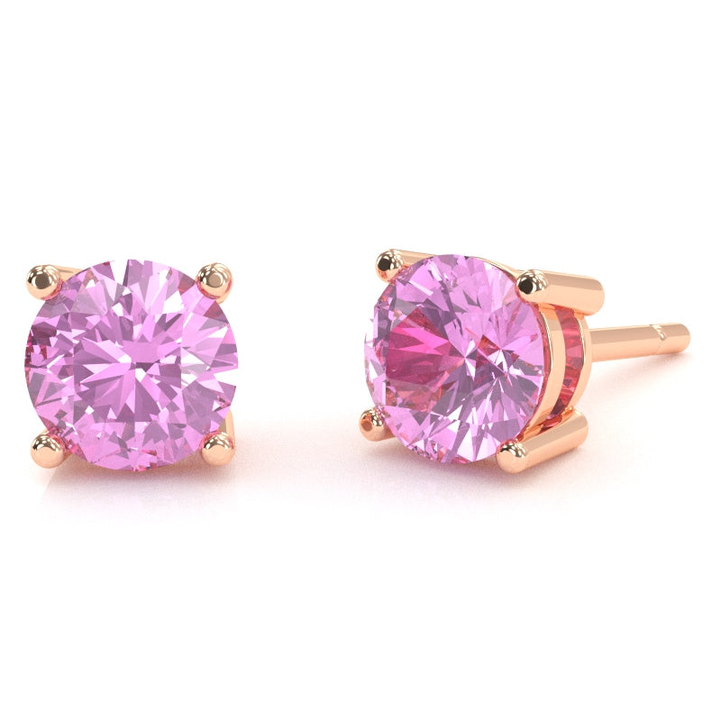 Lab-Created Pink Sapphire 6mm Round Stud Earrings in 10k Rose Gold