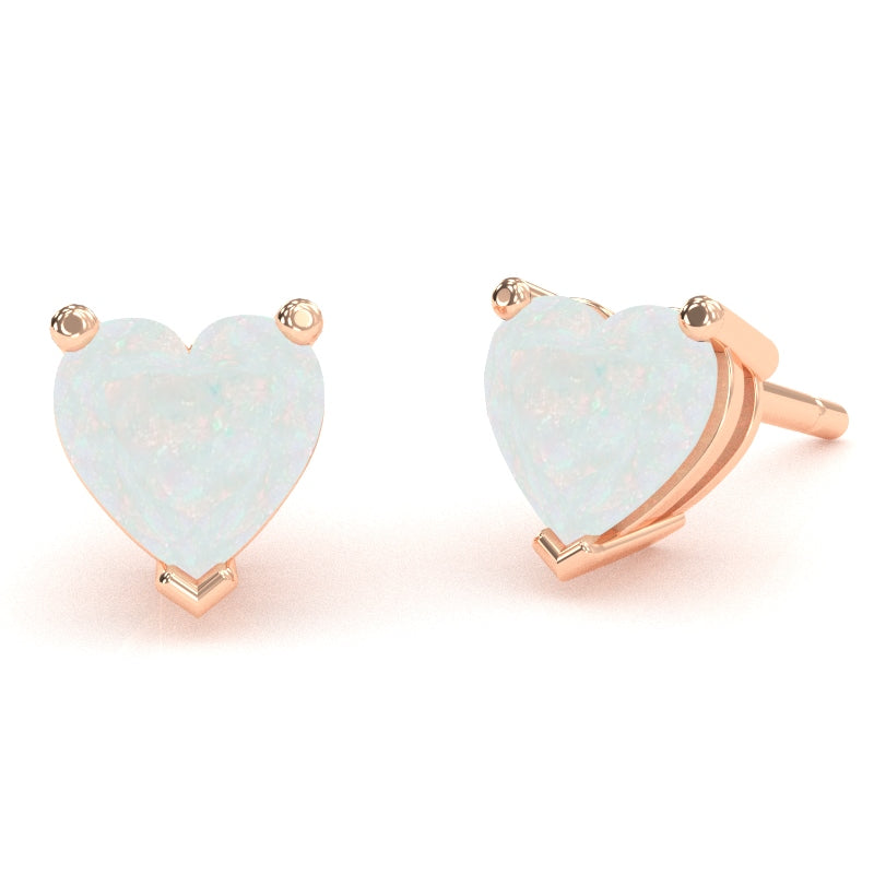 Opal 5mm Heart Stud Earrings in 10k Rose Gold