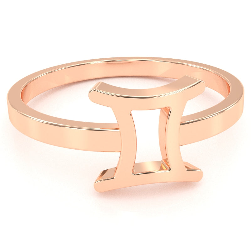 Gemini Zodiac Sign Ring In Solid 10k Rose Gold