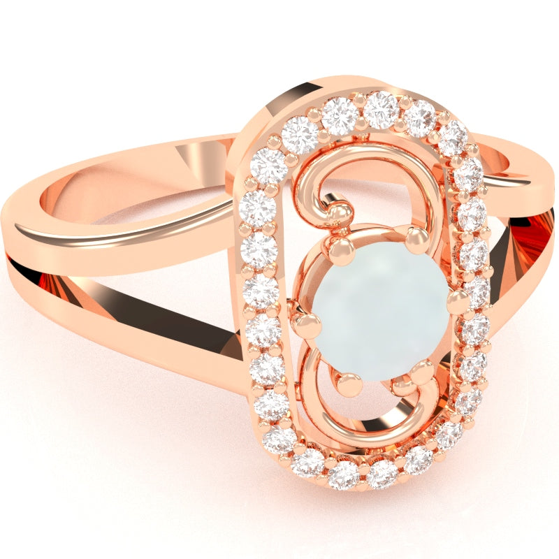 Split Band Opal Diamond Cocktail Ring In 14k Rose Gold