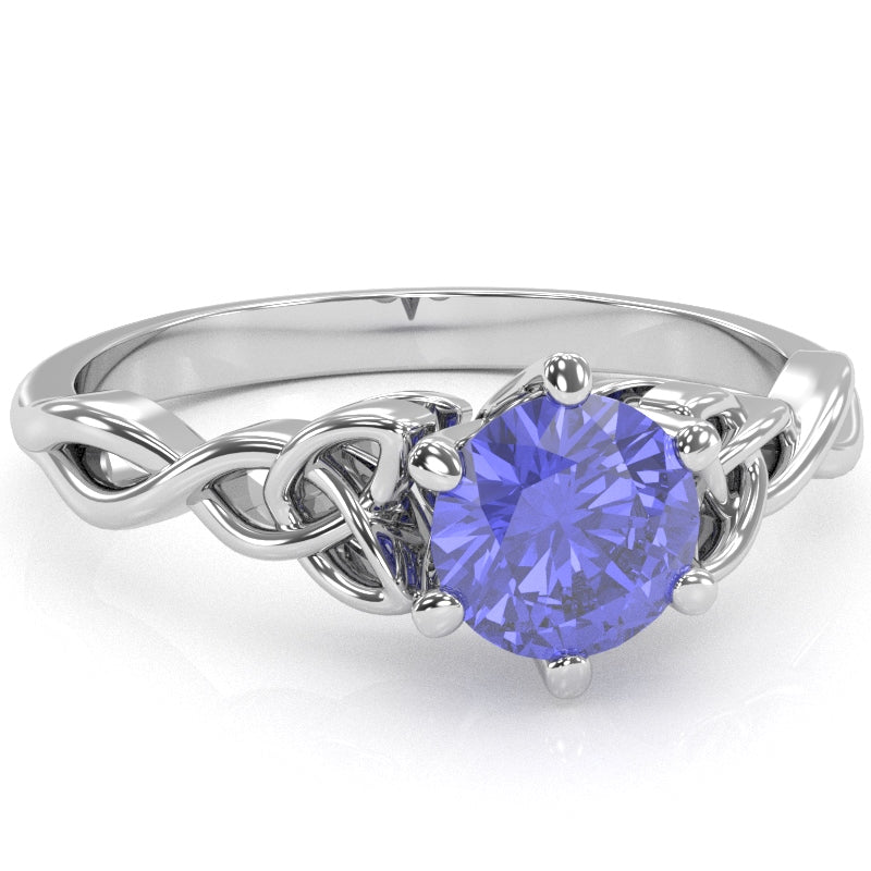 Celtic Trinity Knot Tanzanite Engagement Ring In 14k White Gold
