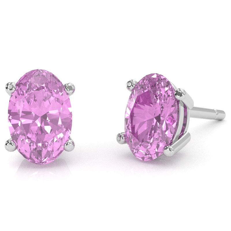 Lab-Created Pink Sapphire 7x5mm Oval Stud Earrings in 10k White Gold