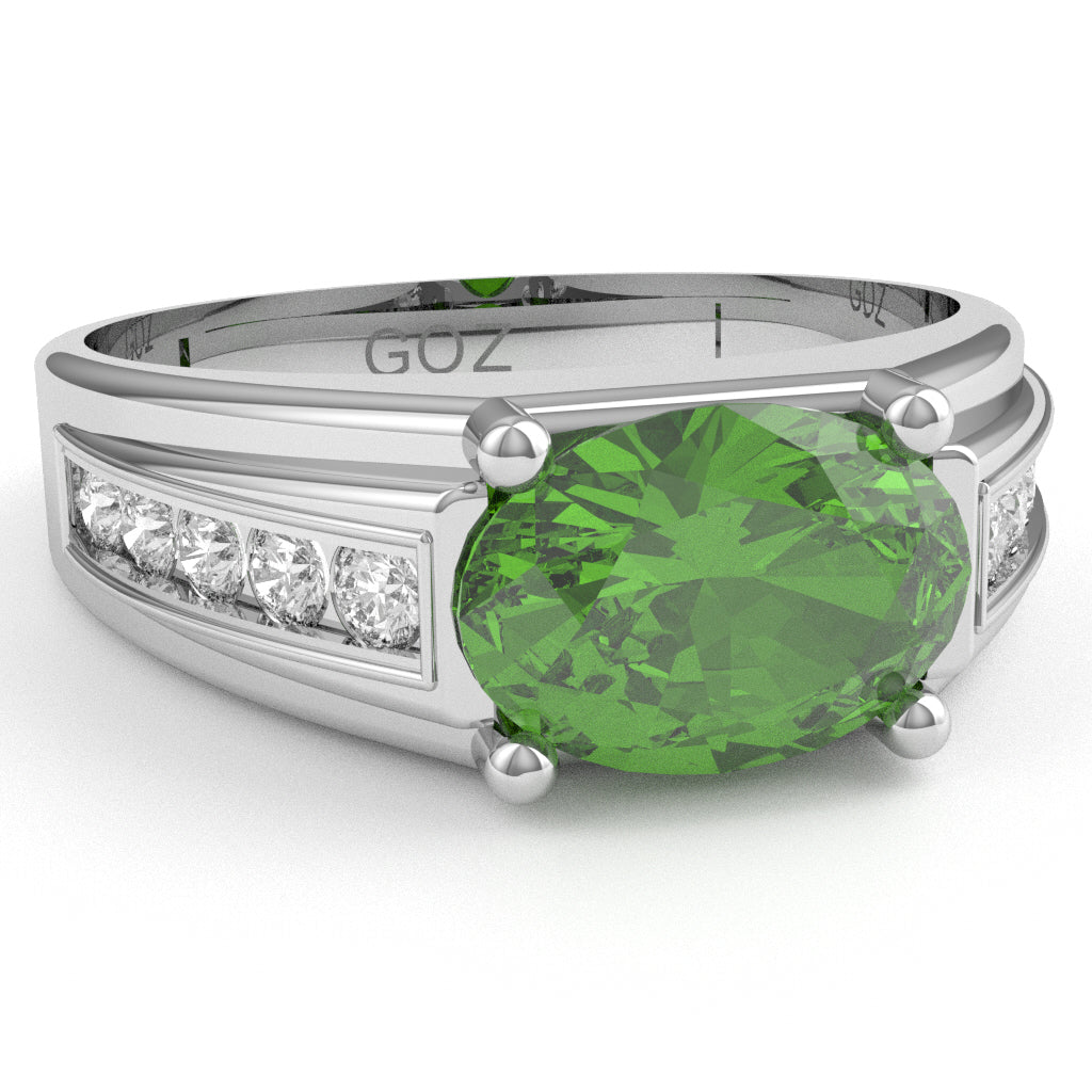 Peridot Diamond Designer Channel Ring In 10k White Gold