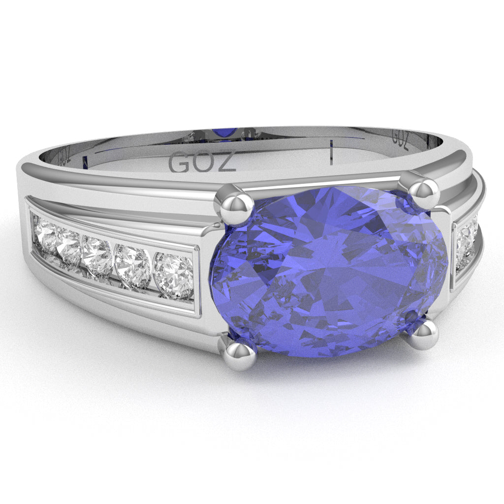 Tanzanite Diamond Designer Channel Ring In 10k White Gold