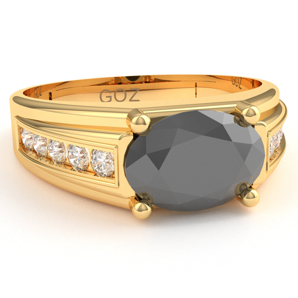 Black Onyx Diamond Designer Channel Ring In 10k Yellow Gold