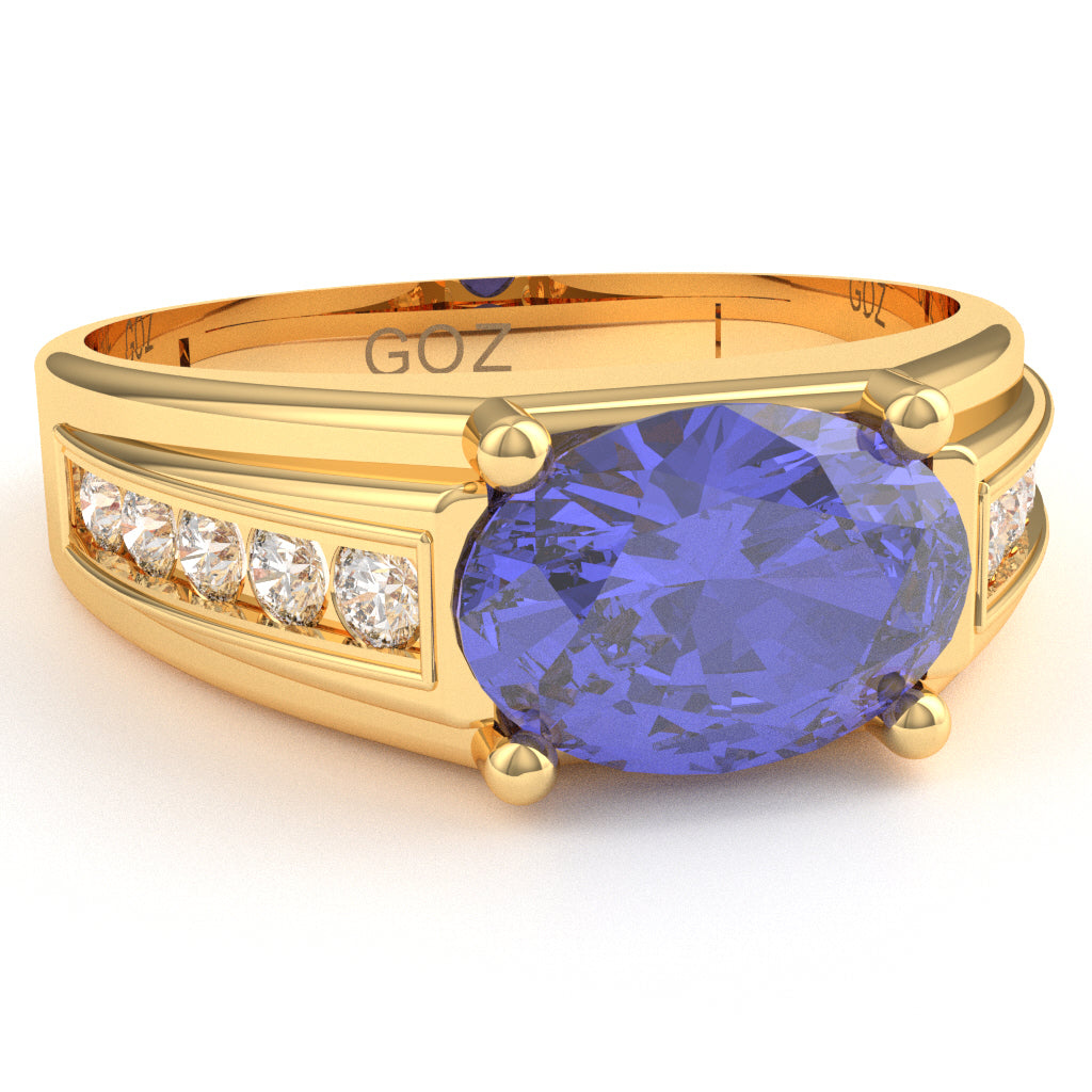Tanzanite Diamond Designer Channel Ring In 10k Yellow Gold