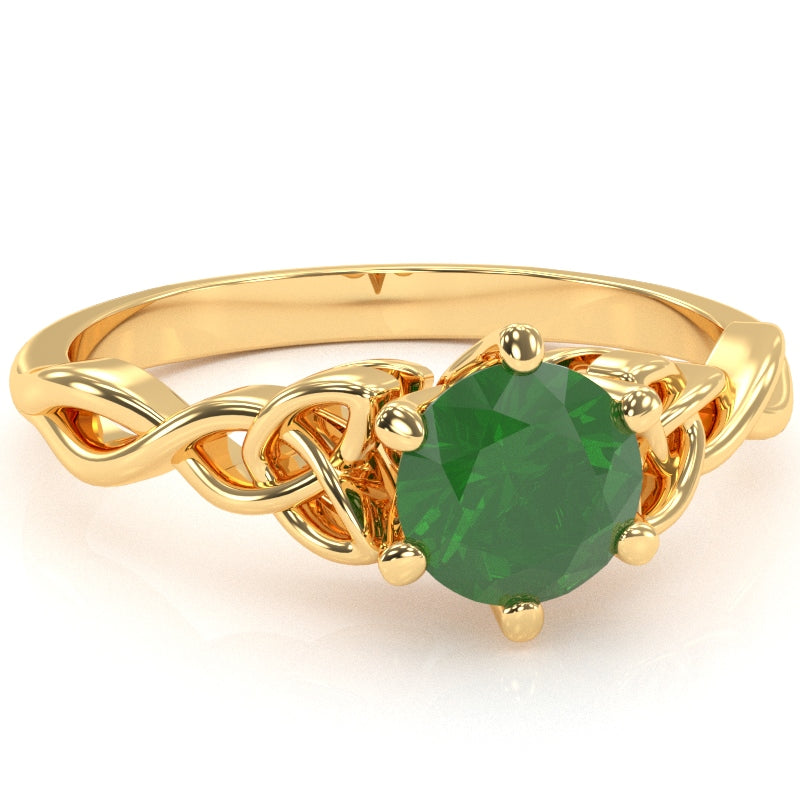 Celtic Trinity Knot Emerald Engagement Ring In 14k Yellow Gold