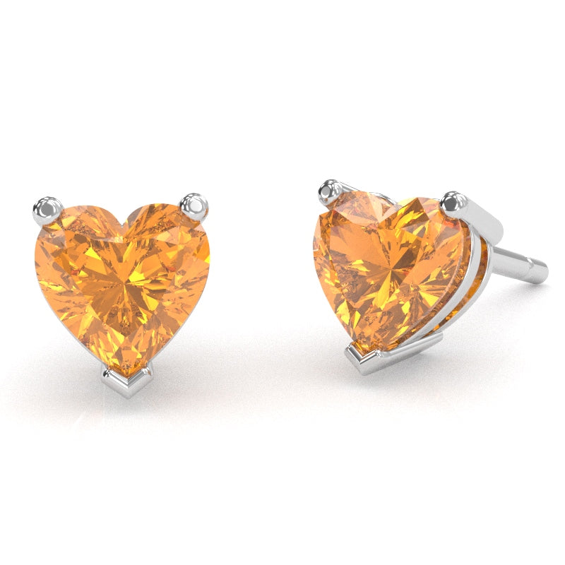 Citrine 6mm Heart Stud Earrings in 10k White Gold