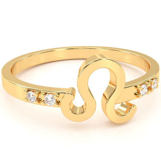 Leo Zodiac Sign Diamond Ring In Solid 14k Yellow Gold
