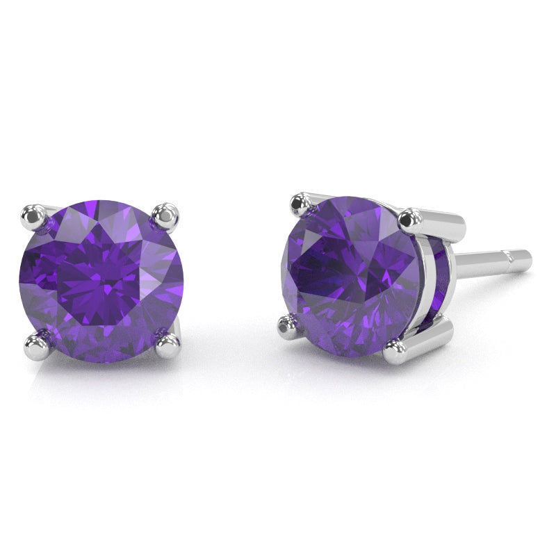 Amethyst 6mm Round Stud Earrings in 10k White Gold