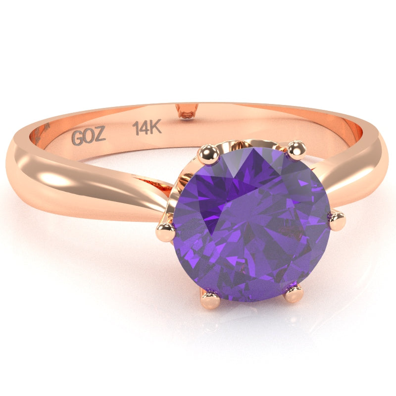 Crown Setting Amethyst Engagement Ring In 14k Rose Gold