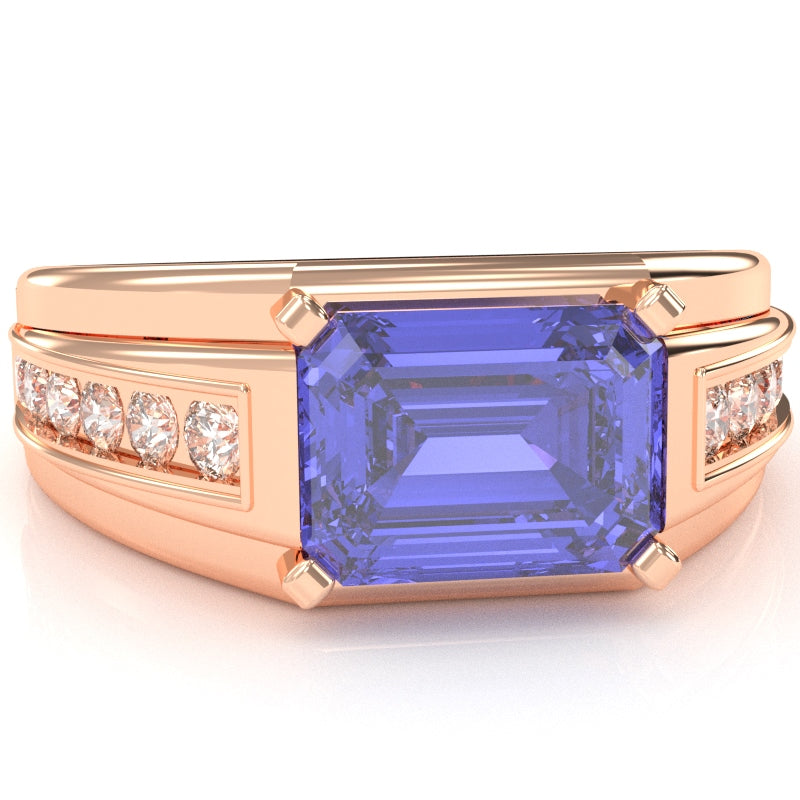 Men's Tanzanite Diamond Channel Ring In Solid 14k Rose Gold