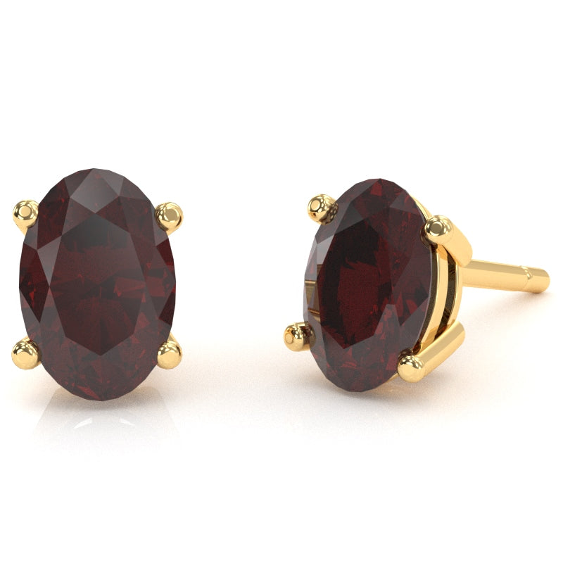 Garnet 8x6mm Oval Stud Earrings in 10k Yellow Gold