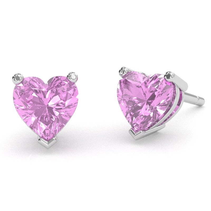 Lab-Created Pink Sapphire 5mm Heart Stud Earrings in 10k White Gold
