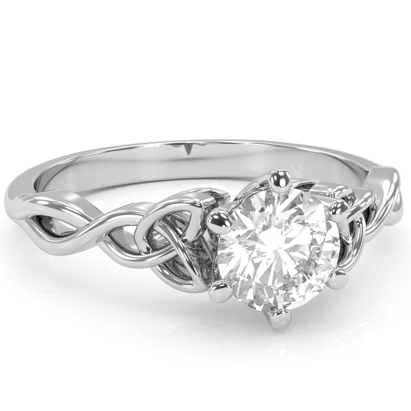 Celtic Trinity Knot White Topaz Engagement Ring In 14k White Gold