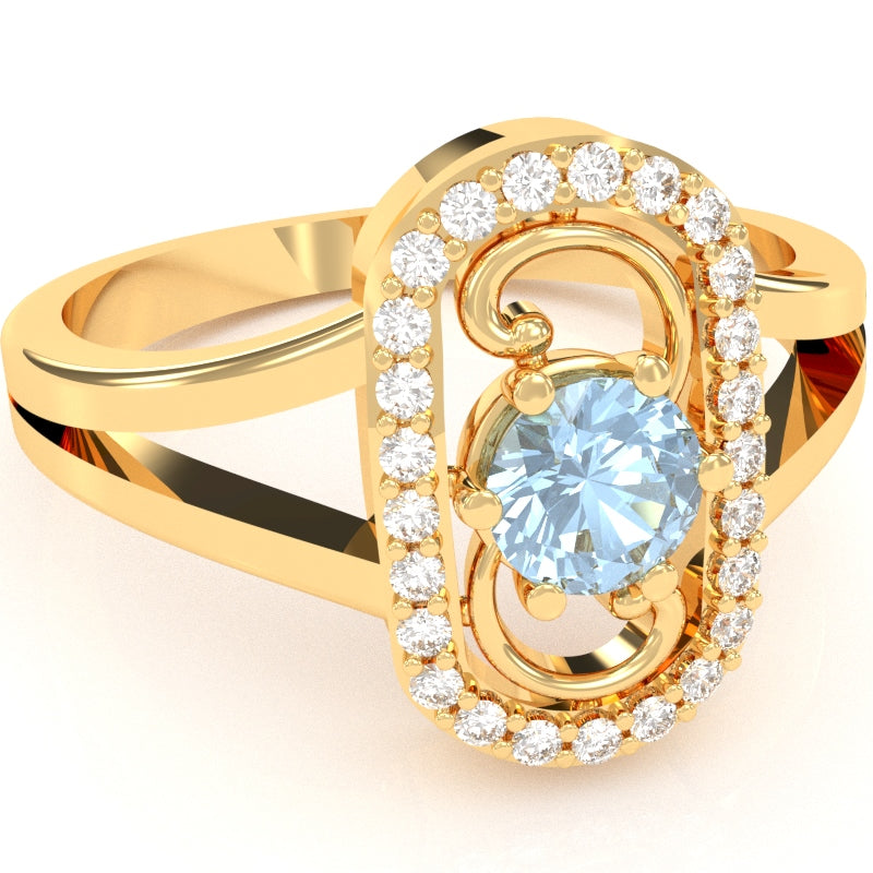Split Band Aquamarine Diamond Cocktail Ring In 14k Yellow Gold