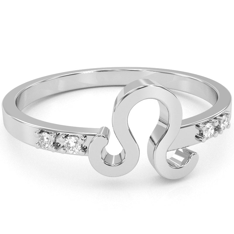 Leo Zodiac Sign Diamond Ring In Solid 10k White Gold