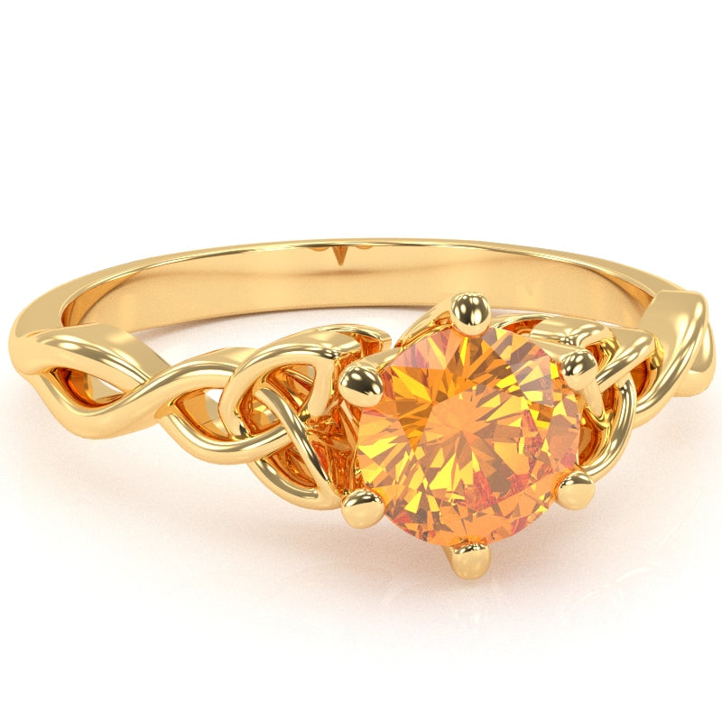 Celtic Trinity Knot Citrine Engagement Ring In 14k Yellow Gold