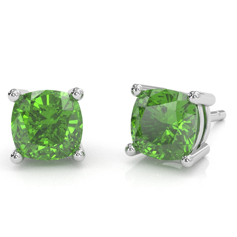 Peridot 6mm Cushion Stud Earrings in 10k White Gold