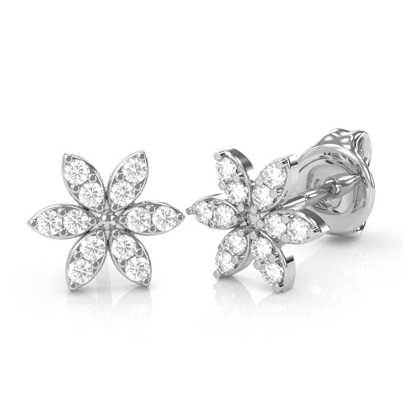 Diamond Encrusted Flower Stud Earrings in 14k White Gold
