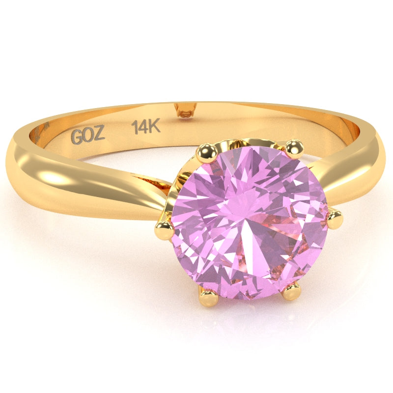 Crown Setting Lab-Created Pink Sapphire Engagement Ring In 14k Yellow Gold